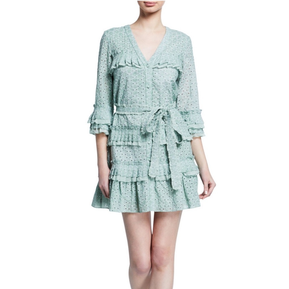 Alexis Andrea V-neck Ruffled Eyelet Cotton Mini Dress